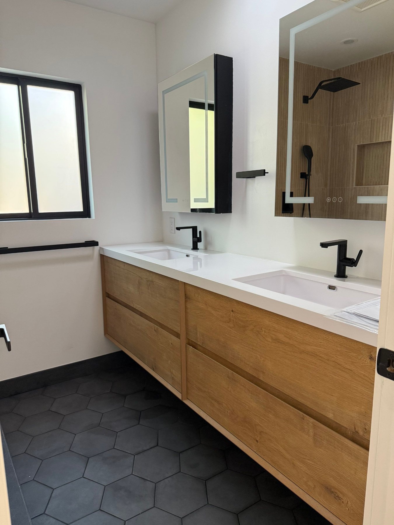 Floating oak vanity