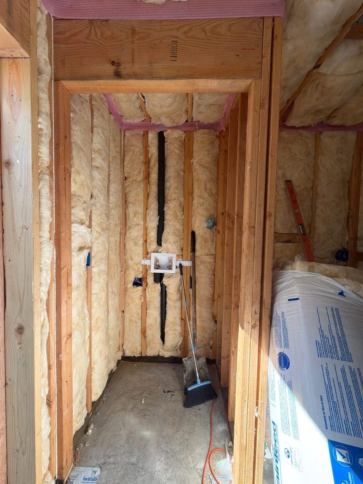 Insulation installed in an ADU before drywall