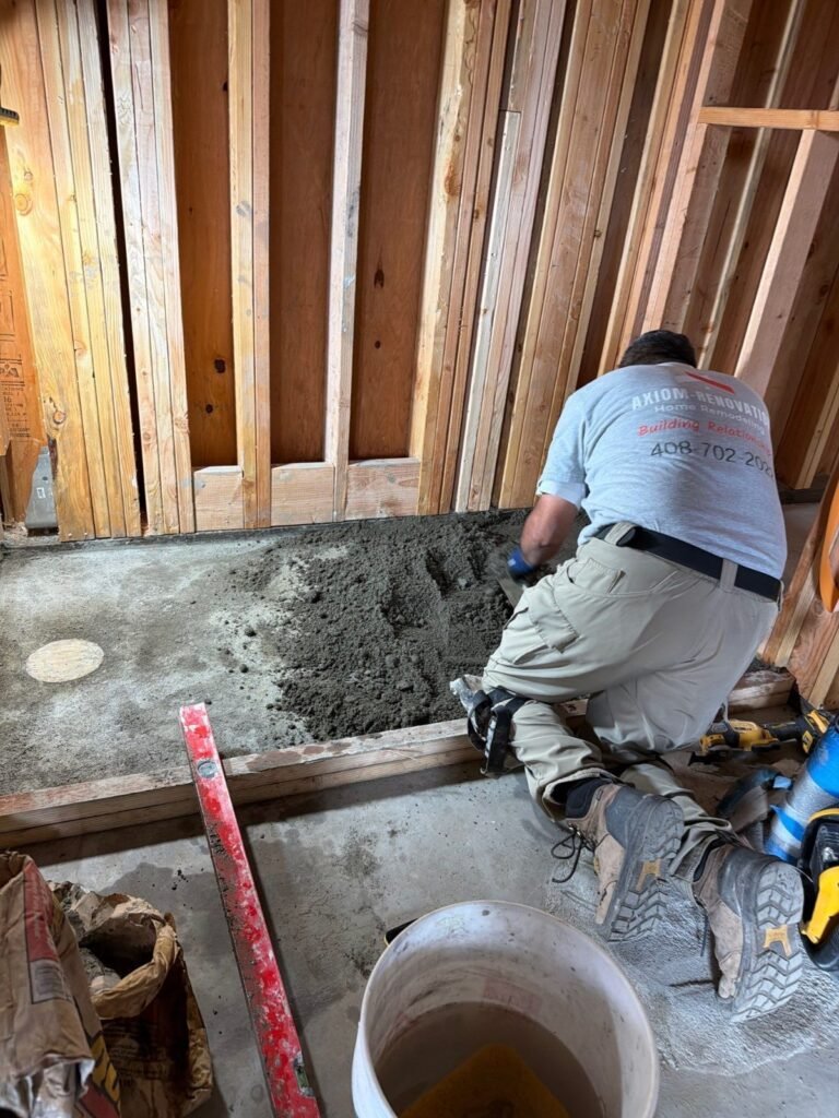 Building the shower pan in the ADU bathroom