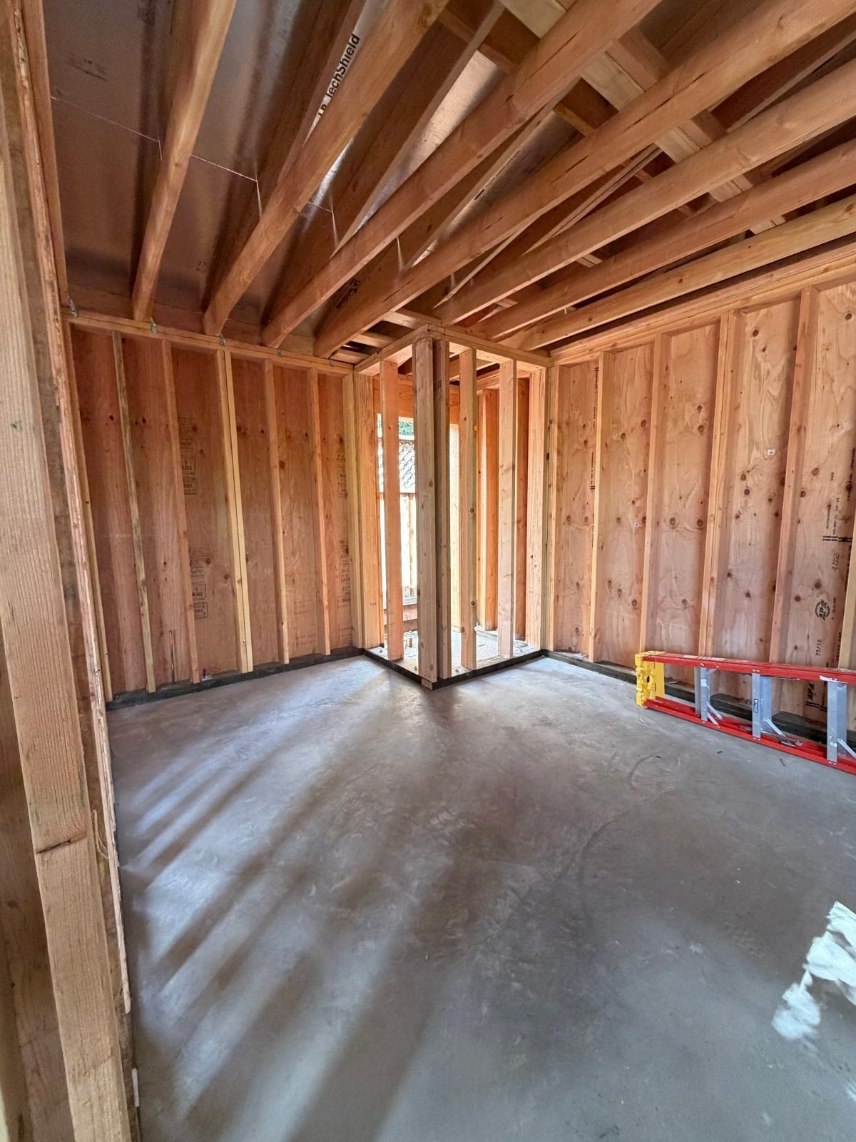 Vaulted roof framing inside a 1,200 sq ft detached ADU in Los Altos
