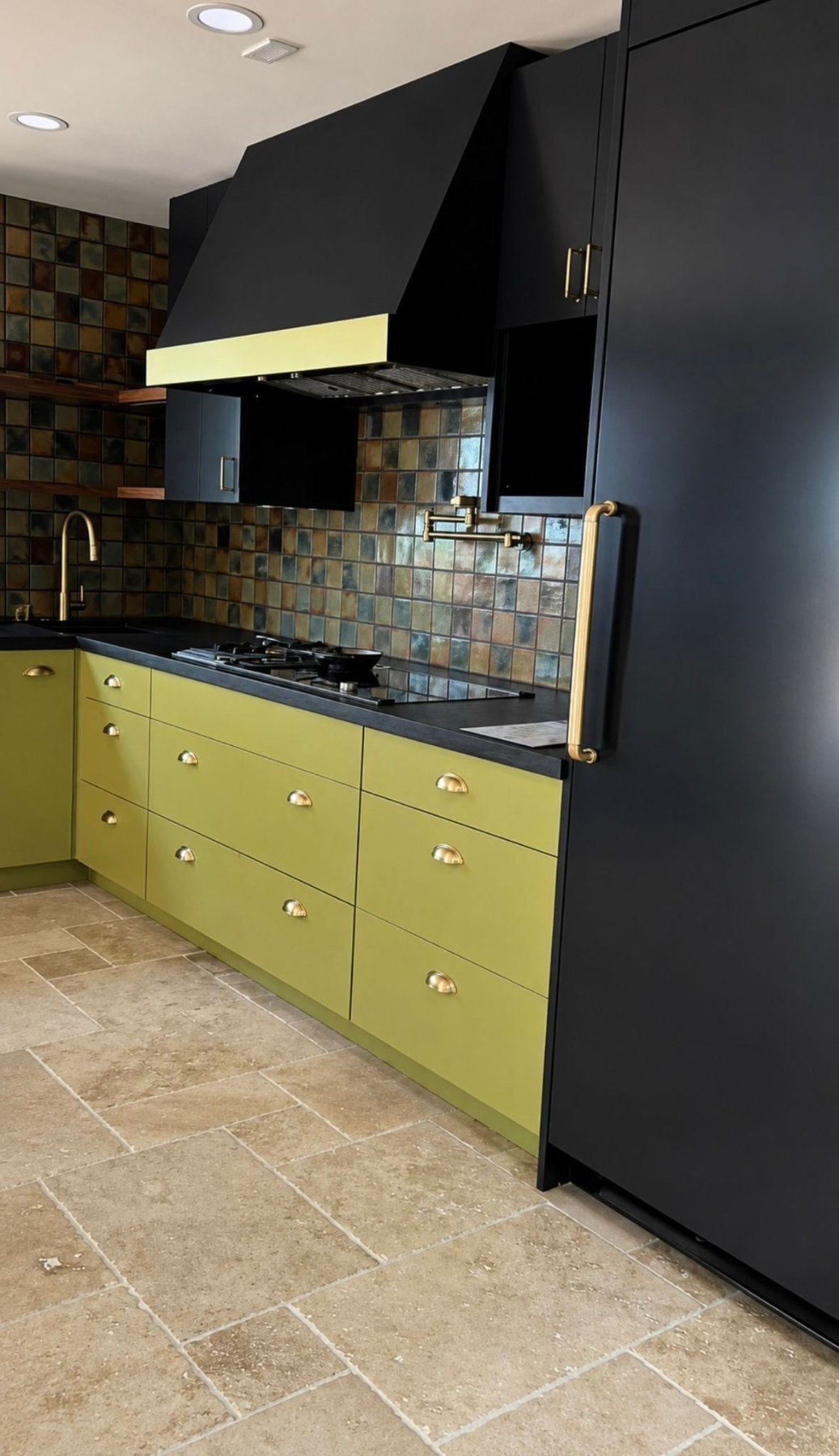 Chartreuse and black cabinets