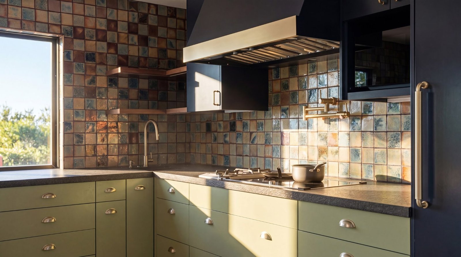 Iridescent tile backsplash