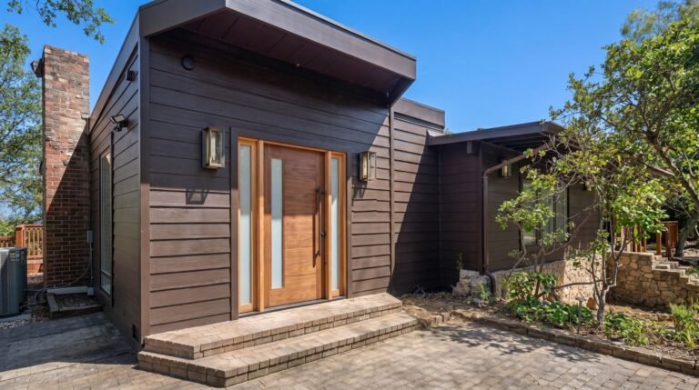 Modern walnut entry door, Los Gatos