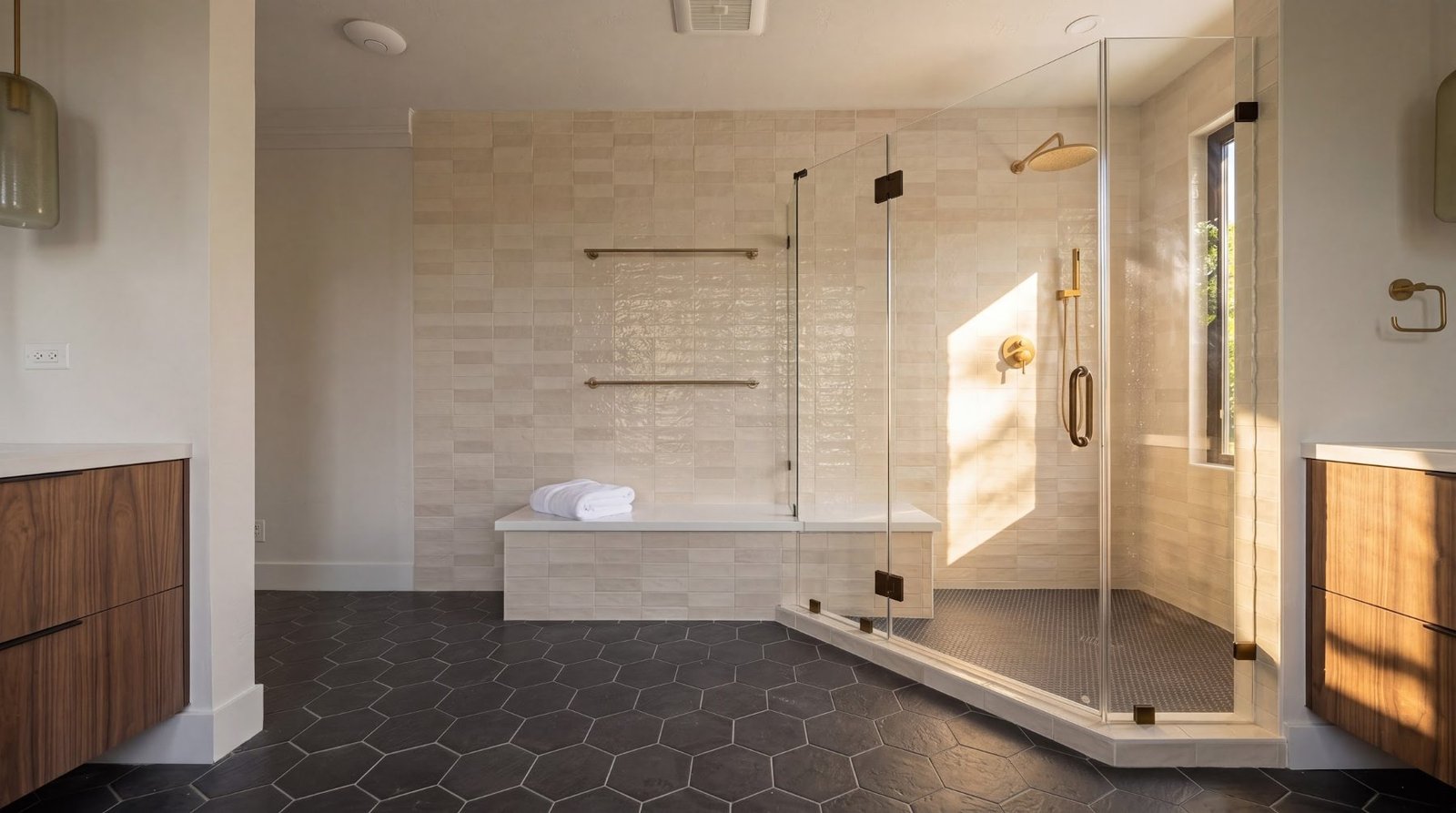 Shower with tile bench